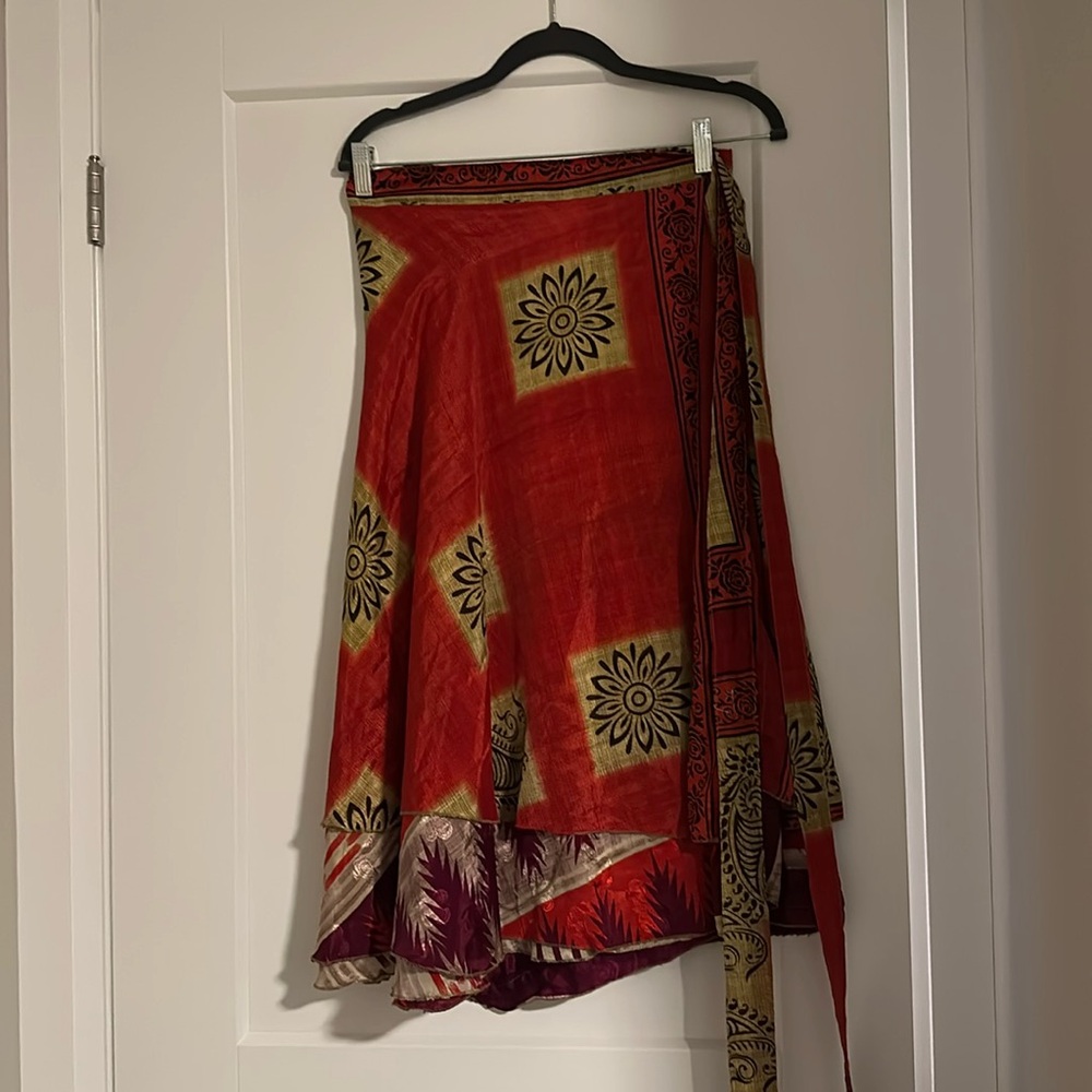 Reversible sari midi wrap skirt (8-20)